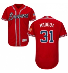 Mens Majestic Atlanta Braves 31 Greg Maddux Red Alternate Flex Base Authentic Collection MLB Jersey