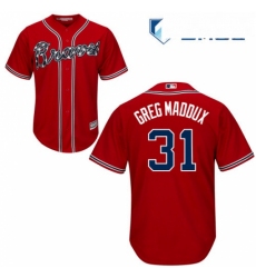 Mens Majestic Atlanta Braves 31 Greg Maddux Replica Red Alternate Cool Base MLB Jersey