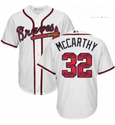 Mens Majestic Atlanta Braves 32 Brandon McCarthy Authentic White Team Logo Fashion Cool Base MLB Jersey 