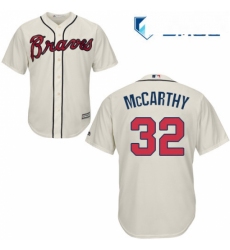 Mens Majestic Atlanta Braves 32 Brandon McCarthy Replica Cream Alternate 2 Cool Base MLB Jersey 