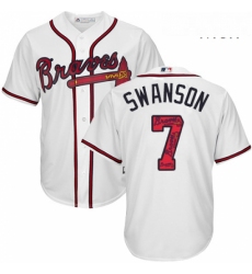 Mens Majestic Atlanta Braves 7 Dansby Swanson Authentic White Team Logo Fashion Cool Base MLB Jersey