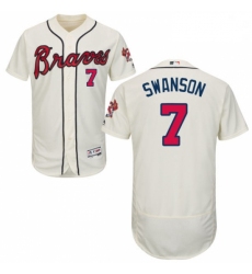 Mens Majestic Atlanta Braves 7 Dansby Swanson Cream Flexbase Authentic Collection MLB Jersey