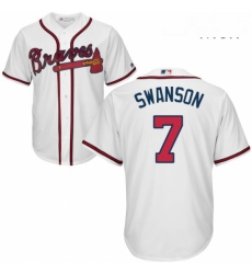 Mens Majestic Atlanta Braves 7 Dansby Swanson Replica White Home Cool Base MLB Jersey