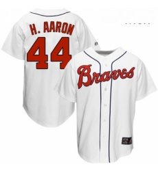Mens Mitchell and Ness 1963 Atlanta Braves 44 Hank Aaron Authentic White Throwback MLB Jersey