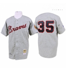 Mens Mitchell and Ness 1969 Atlanta Braves 35 Phil Niekro Authentic Grey Throwback MLB Jersey