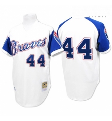 Mens Mitchell and Ness 1974 Atlanta Braves 44 Hank Aaron Authentic White Throwback MLB Jersey
