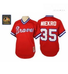 Mens Mitchell and Ness 1980 Atlanta Braves 35 Phil Niekro Replica Red Throwback MLB Jersey