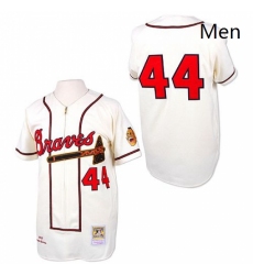 Mens Mitchell and Ness Atlanta Braves 44 Hank Aaron Authentic White Throwback MLB Jersey