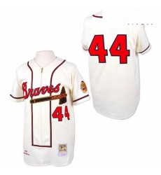 Mens Mitchell and Ness Atlanta Braves 44 Hank Aaron Replica White Throwback MLB Jersey