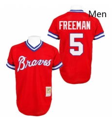 Mens Mitchell and Ness Atlanta Braves 5 Freddie Freeman Replica Red Throwback MLB Jersey