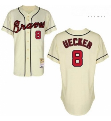 Mens Mitchell and Ness Atlanta Braves 8 Bob Uecker Authentic Cream Throwback MLB Jersey