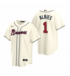 Mens Nike Atlanta Braves 1 Ozzie Albies Cream Alternate Stitched Baseball Jersey