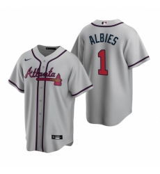 Mens Nike Atlanta Braves 1 Ozzie Albies Gray Road Stitched Baseball Jersey
