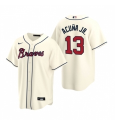 Mens Nike Atlanta Braves 13 Ronald Acuna Jr Cream Alternate Stitched Baseball Jersey