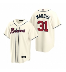 Mens Nike Atlanta Braves 31 Greg Maddux Cream Alternate Stitched Baseball Jerse