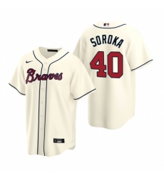 Mens Nike Atlanta Braves 40 Mike Soroka Cream Alternate Stitched Baseball Jersey