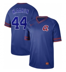 Mens Nike Atlanta Braves 44 Hank Aaron Royal Authentic Cooperstown Collection Stitched Baseball Jerse