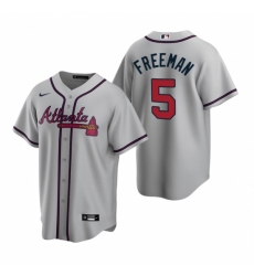 Mens Nike Atlanta Braves 5 Freddie Freeman Gray Road Stitched Baseball Jerse