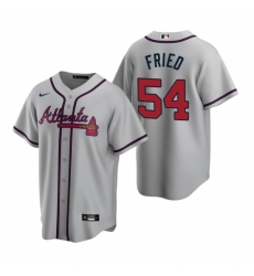Mens Nike Atlanta Braves 54 Max Fried Gray Road Stitched Baseball Jersey
