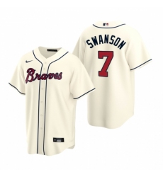 Mens Nike Atlanta Braves 7 Dansby Swanson Cream Alternate Stitched Baseball Jerse
