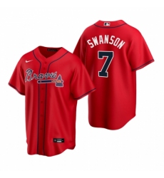 Mens Nike Atlanta Braves 7 Dansby Swanson Red Alternate Stitched Baseball Jerse