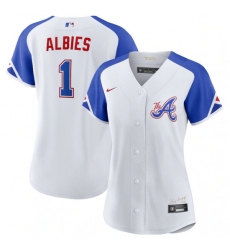 Women Atlanta Braves 1 Ozzie Albies White 2023 City Connect Stitched Baseball Jersey