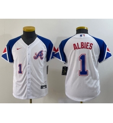 Women Atlanta Braves 1 Ozzie Albies White 2023 City Connect With Patch Stitched Baseball Jersey