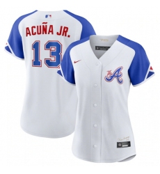 Women Atlanta Braves 13 Ronald Acu F1a Jr  White 2023 City Connect Stitched Baseball Jersey