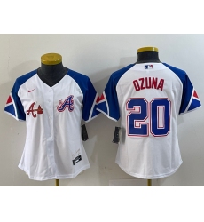 Women Atlanta Braves 20 Marcell Ozuna White 2023 City Connect Stitched Baseball Jersey 5