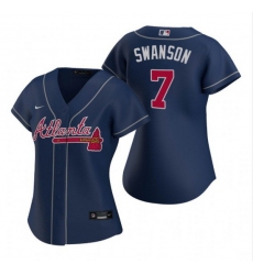 Women Atlanta Braves 7 Dansby Swanson Navy Cool Base Stitched Jersey