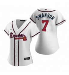 Women Atlanta Braves 7 Dansby Swanson White Cool Base Stitched Jersey