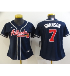 Women Navy Atlanta Braves 7 Dansby Swanson Cool Base MLB Stitched Jersey