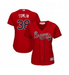 Womens Atlanta Braves 38 Josh Tomlin Replica Red Alternate Cool Base Baseball Jersey 