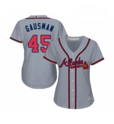 Womens Atlanta Braves 45 Kevin Gausman Replica Grey Road Cool Base Baseball Jersey 
