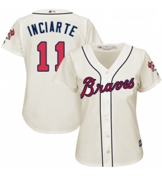 Womens Majestic Atlanta Braves 11 Ender Inciarte Authentic Cream Alternate 2 Cool Base MLB Jersey 