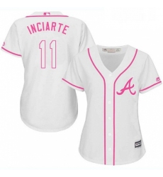 Womens Majestic Atlanta Braves 11 Ender Inciarte Replica White Fashion Cool Base MLB Jersey 