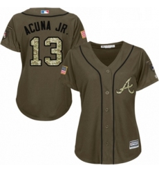 Womens Majestic Atlanta Braves 13 Ronald Acuna Jr Authentic Green Salute to Service MLB Jersey 