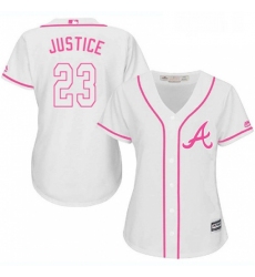 Womens Majestic Atlanta Braves 23 David Justice Replica White Fashion Cool Base MLB Jersey