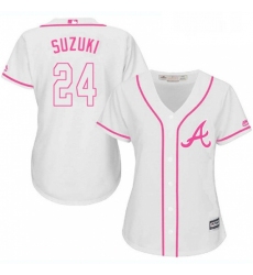 Womens Majestic Atlanta Braves 24 Kurt Suzuki Authentic White Fashion Cool Base MLB Jersey