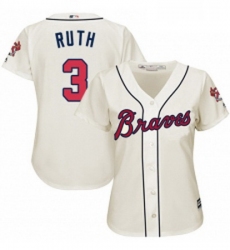 Womens Majestic Atlanta Braves 3 Babe Ruth Replica Cream Alternate 2 Cool Base MLB Jersey