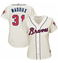 Womens Majestic Atlanta Braves 31 Greg Maddux Authentic Cream Alternate 2 Cool Base MLB Jersey