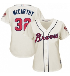 Womens Majestic Atlanta Braves 32 Brandon McCarthy Authentic Cream Alternate 2 Cool Base MLB Jersey 