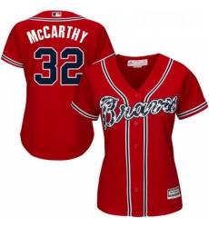 Womens Majestic Atlanta Braves 32 Brandon McCarthy Replica Red Alternate Cool Base MLB Jersey 
