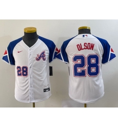 Youth Atlanta Braves 28 Matt Olson White 2023 City Connect With Patch Stitched Baseball Jersey
