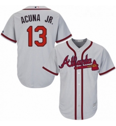 Youth Majestic Atlanta Braves 13 Ronald Acuna Jr Authentic Grey Road Cool Base MLB Jersey 