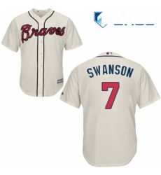 Youth Majestic Atlanta Braves 7 Dansby Swanson Authentic Cream Alternate 2 Cool Base MLB Jersey