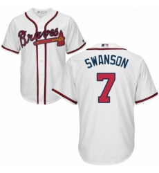 Youth Majestic Atlanta Braves 7 Dansby Swanson Replica White Home Cool Base MLB Jersey