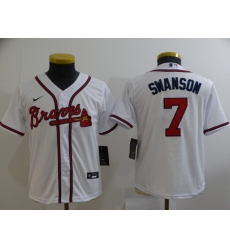 Youth White Atlanta Braves 7 Dansby Swanson Cool Base MLB Stitched Jersey