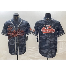 Men Baltimore Orioles Gray Camo Team Big Logo Cool Base Stitched Jersey 2