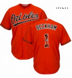 Mens Majestic Baltimore Orioles 1 Tim Beckham Authentic Orange Team Logo Fashion Cool Base MLB Jersey 